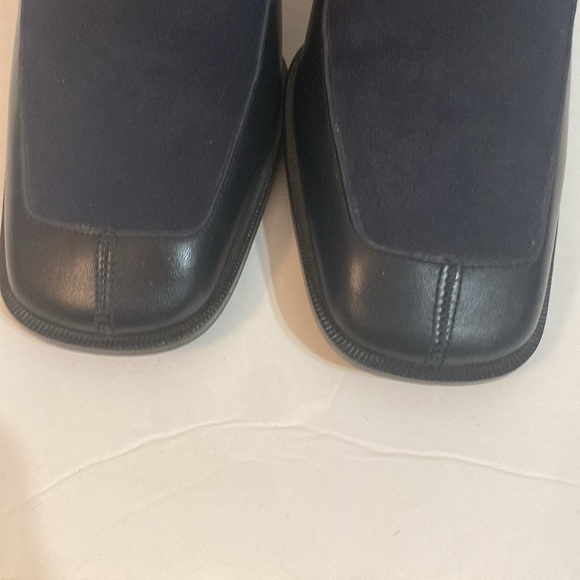 DONALD PLINER 7 M BLACK SLIP ON HEELS ELASTIC FABRIC W/ LEATHER - Picture 13 of 15